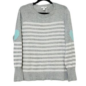Time & Tru Grey Striped Sweater w/ Spearmint Heart Elbow Patches – Sz L (12-14)